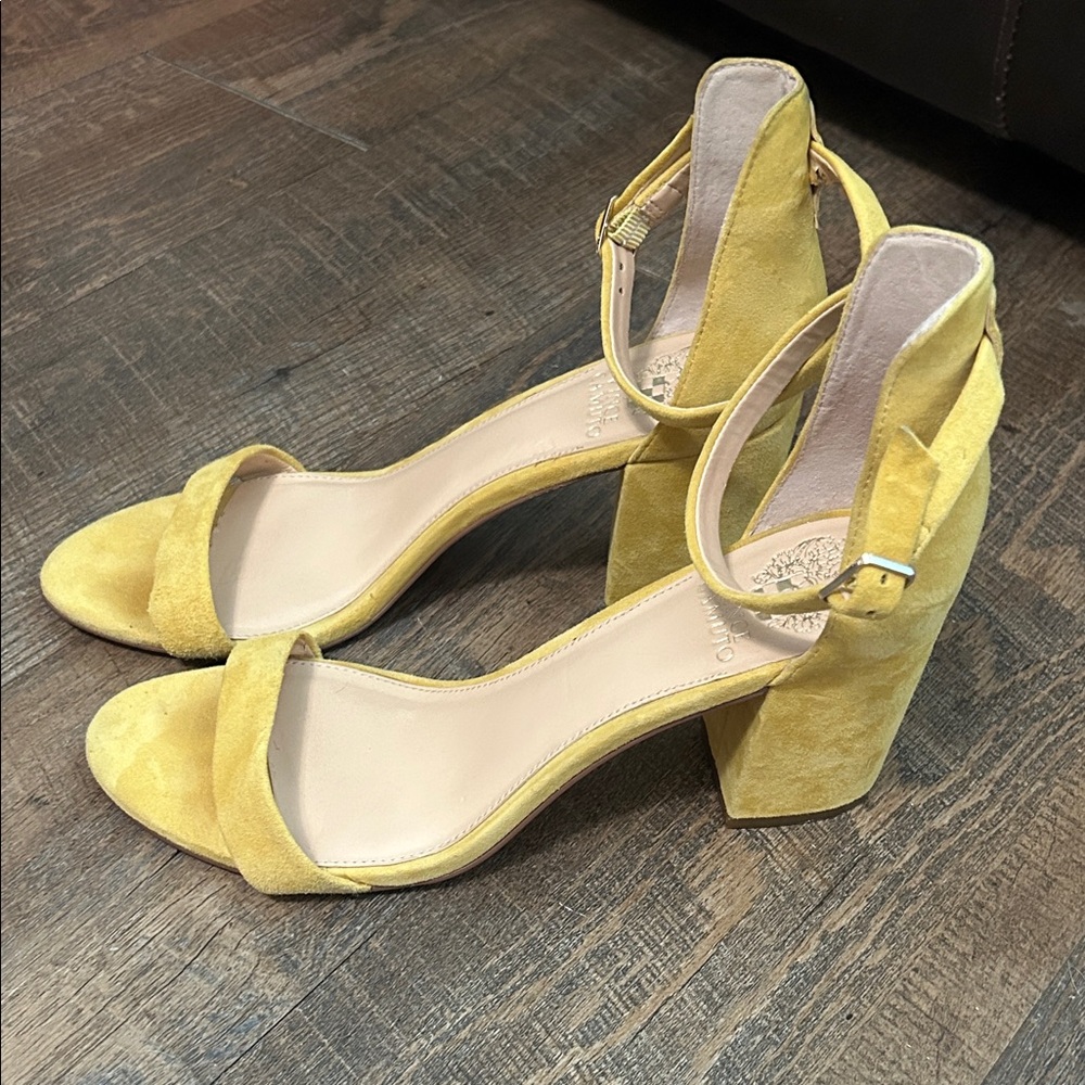 Vince Camuto Yellow Suede Block Heel Sandals